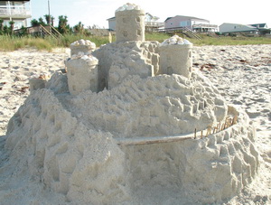 Sand castle near a beach home in Holden Beach