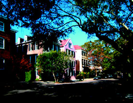 A picture of houses in Charleston and a street